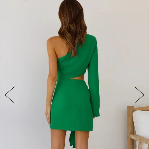 Runaway one shoulder mini dress Emerald - Picture 2 of 7